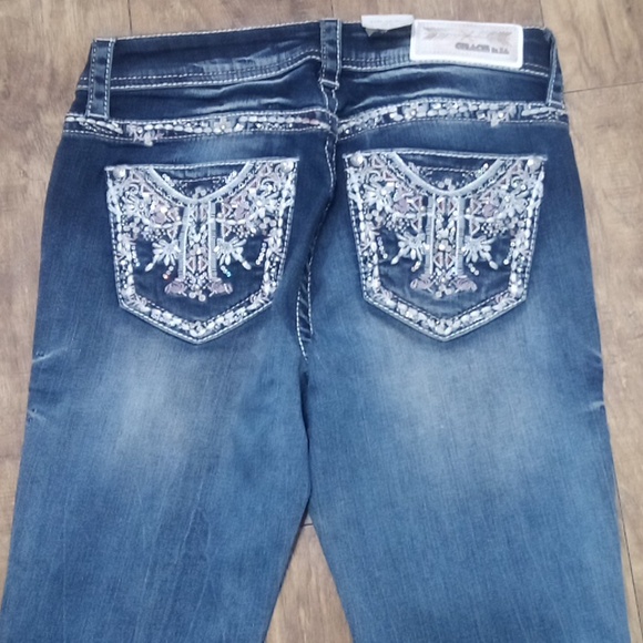 Grace in LA Women's 27 Embellished Shimmer Distressed Fade Boot Cut NWT - Picture 6 of 8